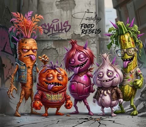 Personagens ilustrados de vegetais com personalidade